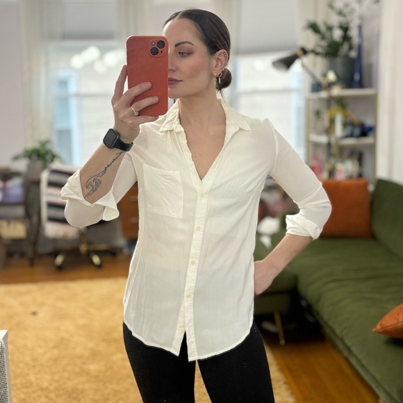 H&M White Button Down Casual Top / Shirt Sz 4 - Picture 9 of 11